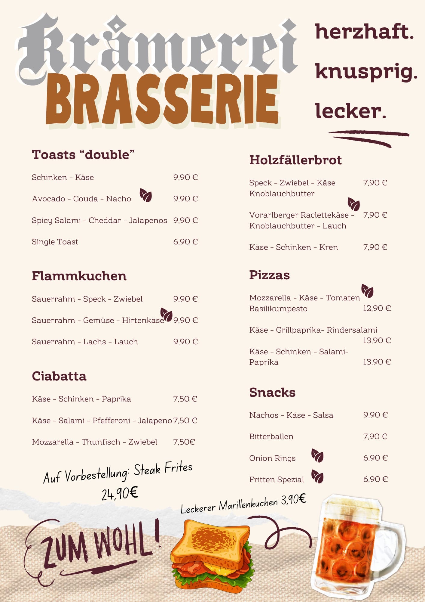 Speisekarte der Kramerei Brasserie in Lofer