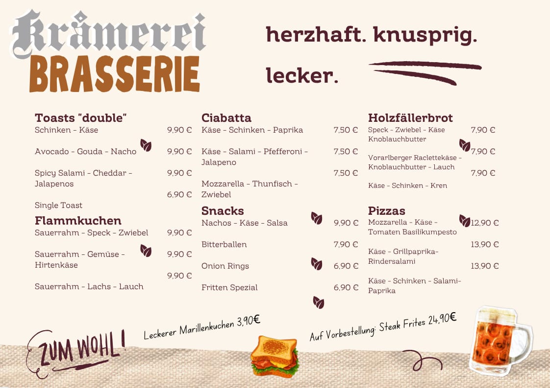 Speisekarte der Kramerei Brasserie in Lofer