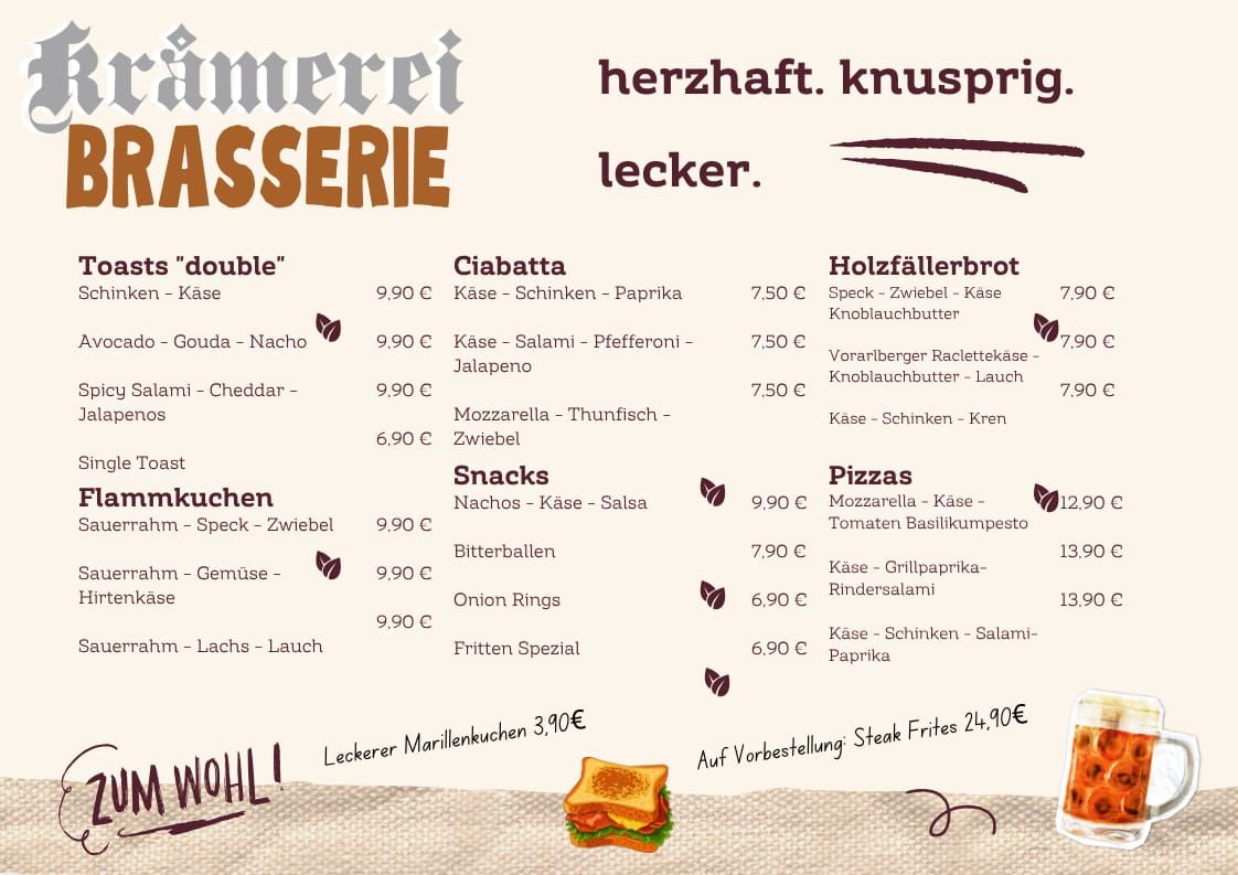 Speisekarte der Kramerei Brasserie in Lofer